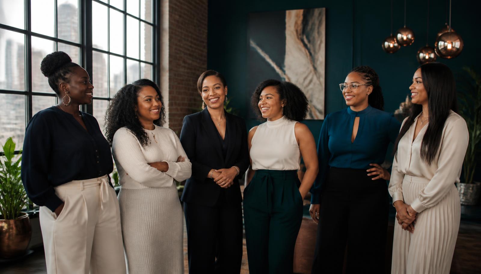 A cohort of Black women entrepreneurs together in a downtown Omaha loft space